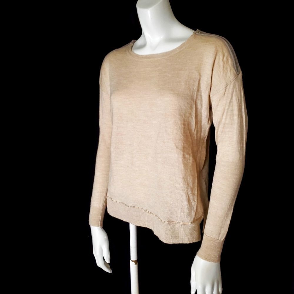 J. Crew Tan Merino Wool Sweater with Zippered Shoulders (S)